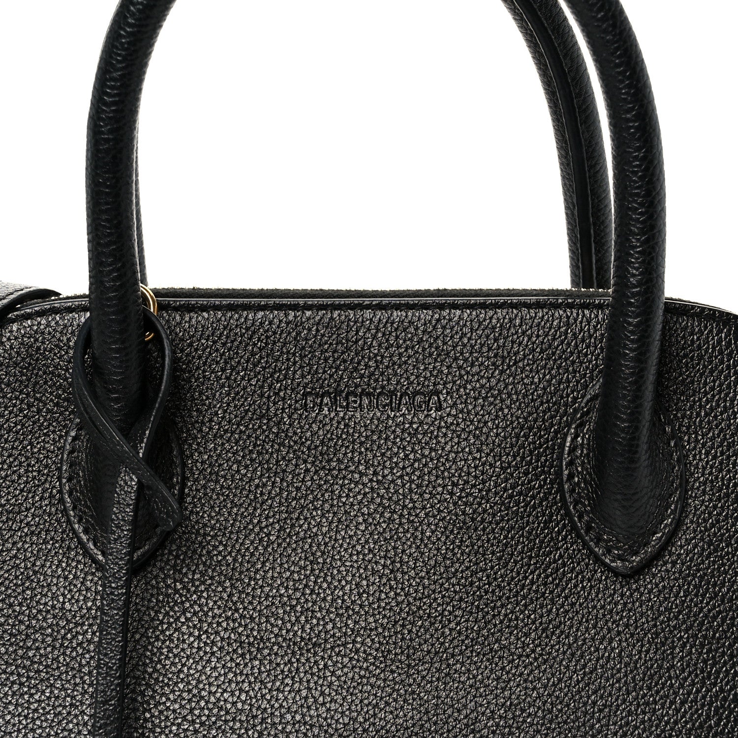 Balenciaga Grained Calfskin Logo S Ville Top Handle Bag Black White 9 of 12