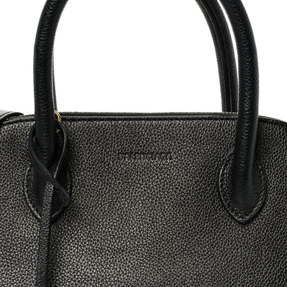 Balenciaga Grained Calfskin Logo S Ville Top Handle Bag Black White 9 of 12