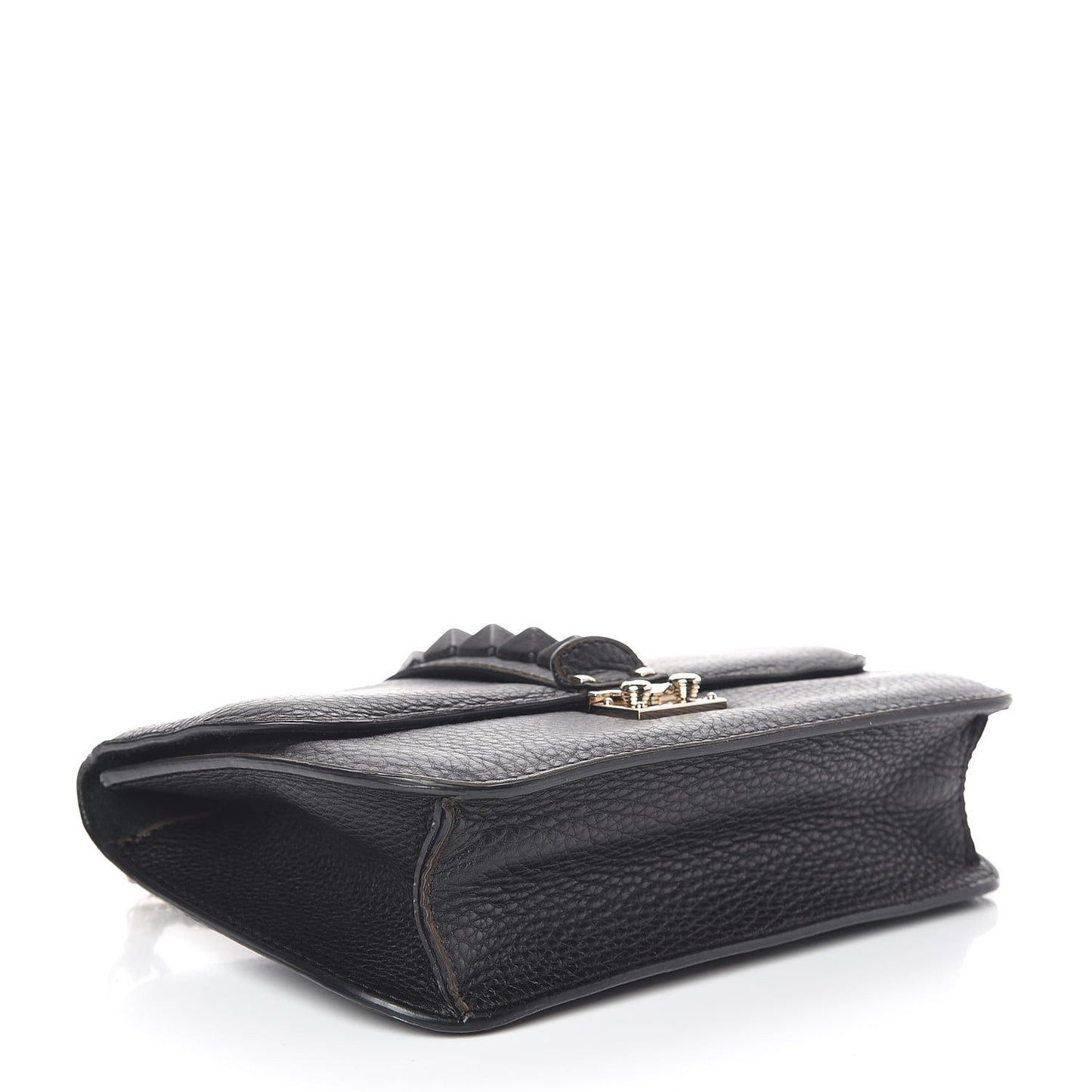 Pebbled Calfskin Medium Glam Lock Rockstud Flap Black