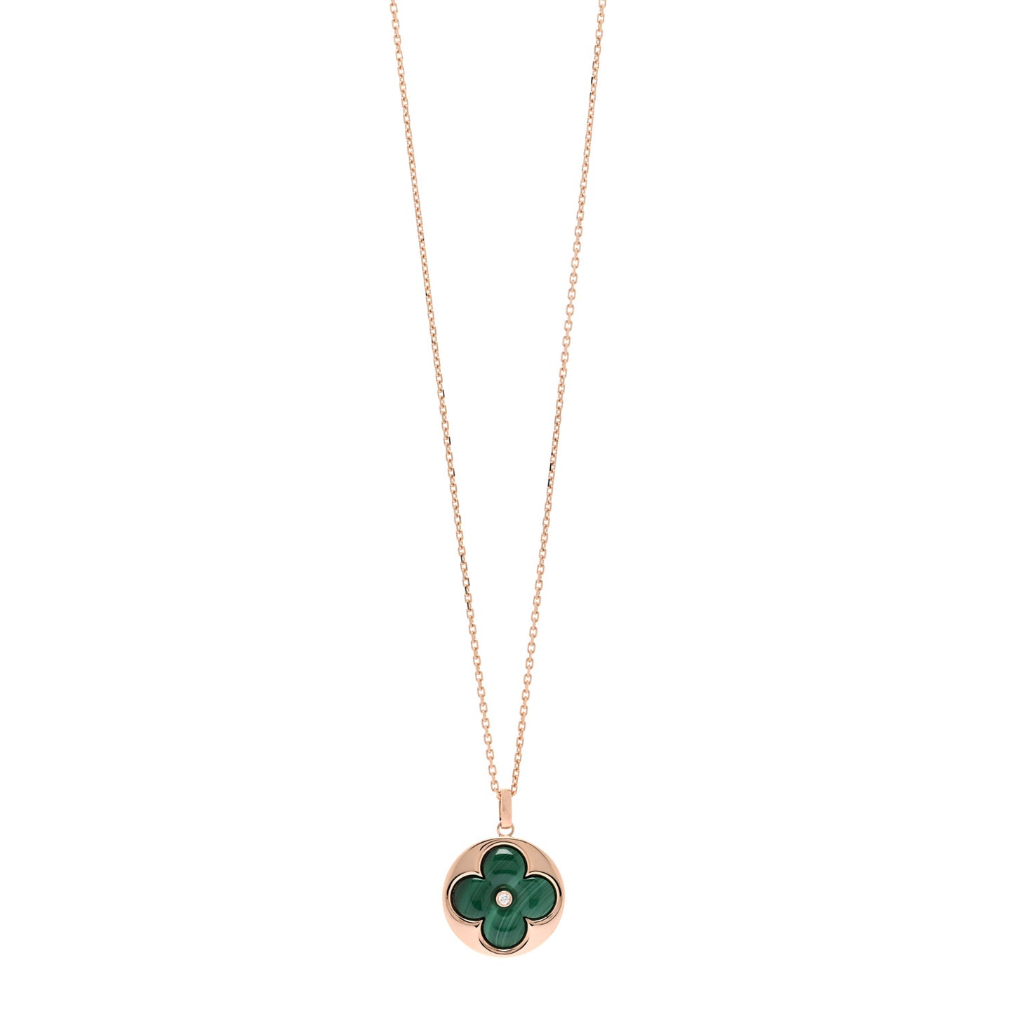 18K Pink Gold Diamond Malachite Color Blossom Extra Large BB Sun Pendant Necklace