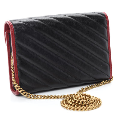 Gucci Vintage Effect Calfskin Matelasse Diagonal Torchon GG Marmont Chain Wallet Black Romantic Cherry 3 of 11