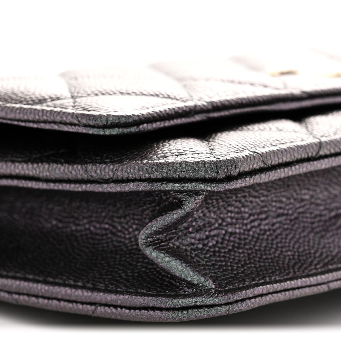 Iridescent Caviar Quilted Wallet on Chain WOC Dark Blue