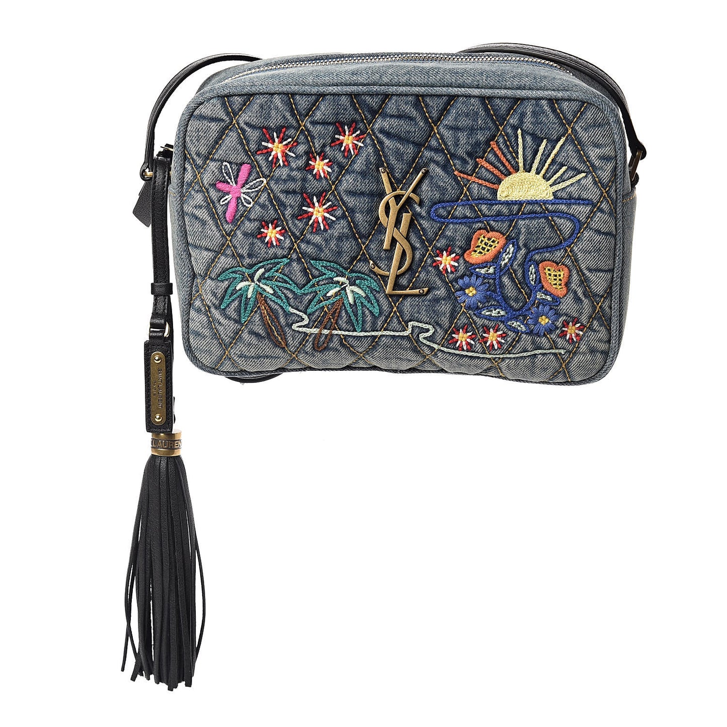 Denim Matelasse Quilted Summer Embroidered Classic Monogram Camera Bag Blue