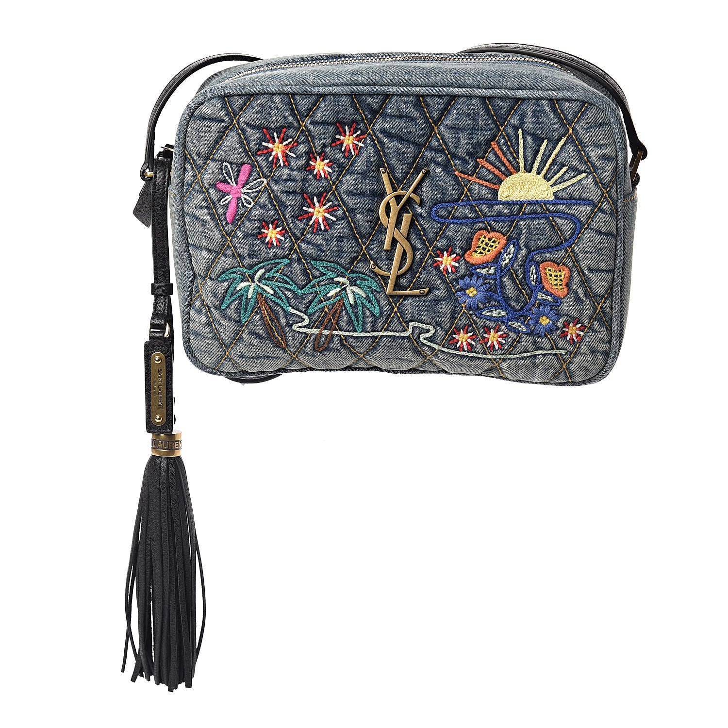 Saint Laurent Denim Matelasse Quilted Summer Embroidered Classic Monogram Camera Bag Blue 1 of 7