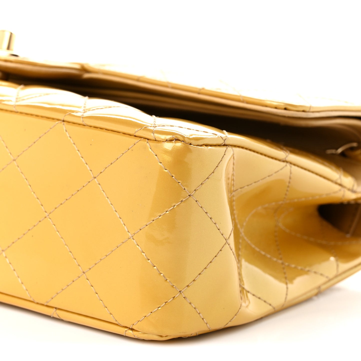 Metallic Patent Quilted Medium Double Flap Gold