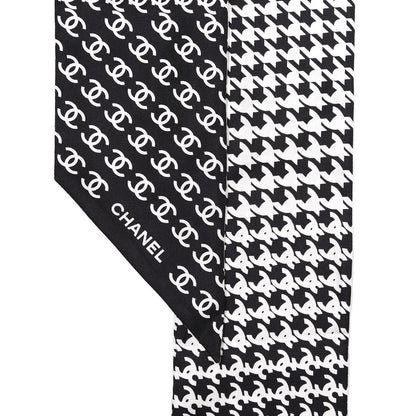 Chanel Silk Twill Houndstooth Slim Bandeau Scarf Black Ecru 3 of 3