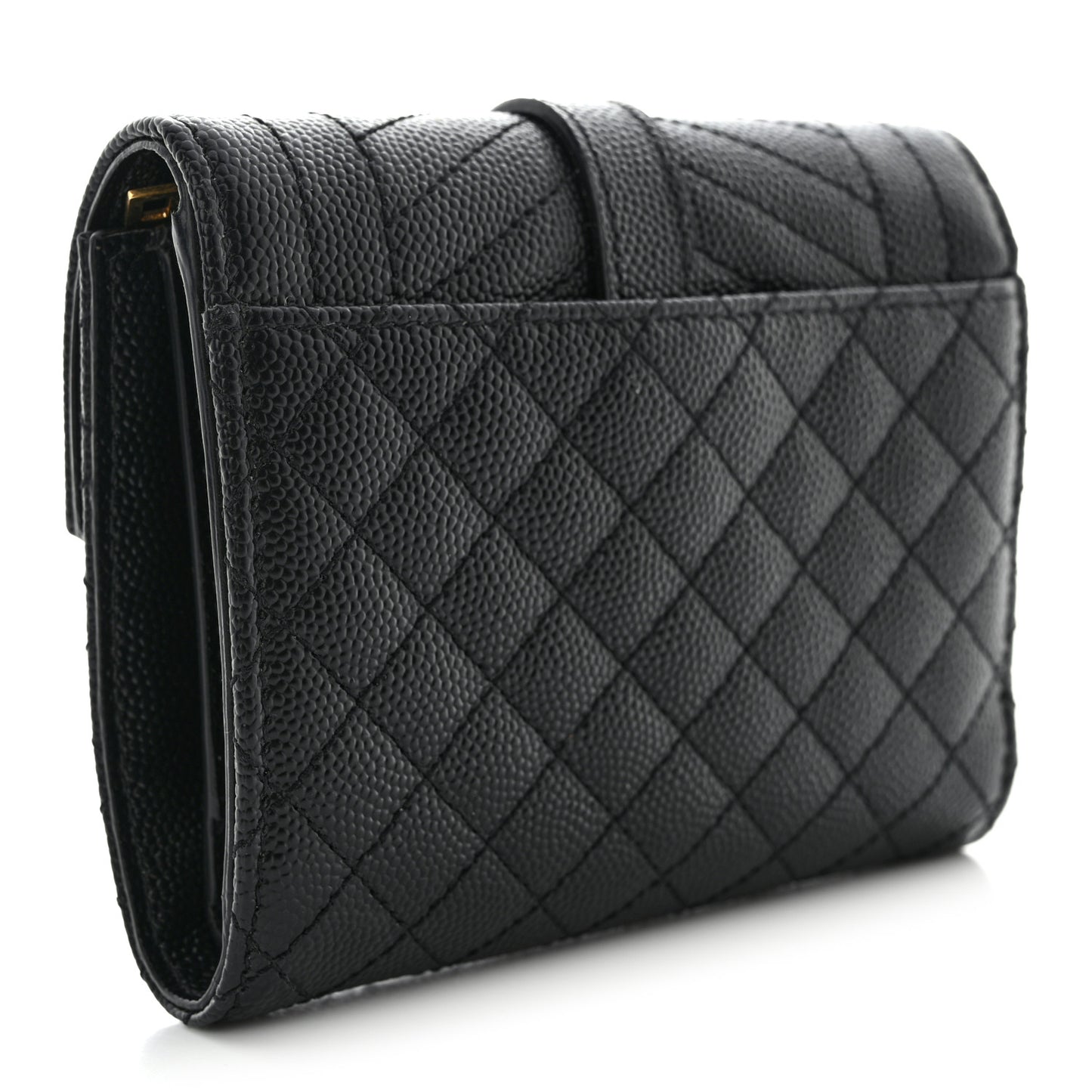 Grain De Poudre Mixed Matelasse Triquilt Monogram Compact Tri Fold Wallet Black