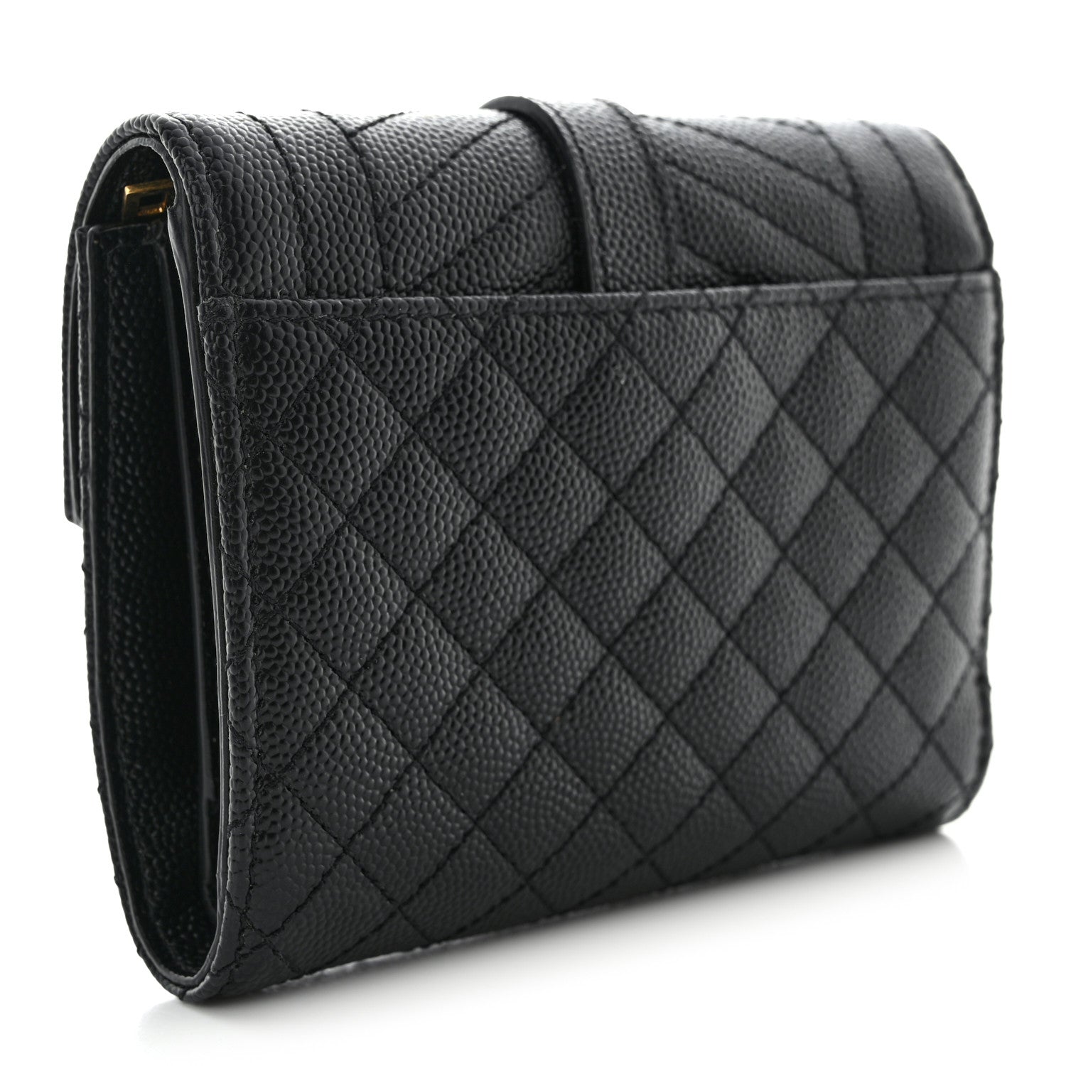 Saint Laurent Grain De Poudre Mixed Matelasse Triquilt Monogram Compact Tri Fold Wallet Black 3 of 10