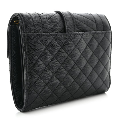 Saint Laurent Grain De Poudre Mixed Matelasse Triquilt Monogram Compact Tri Fold Wallet Black 3 of 10