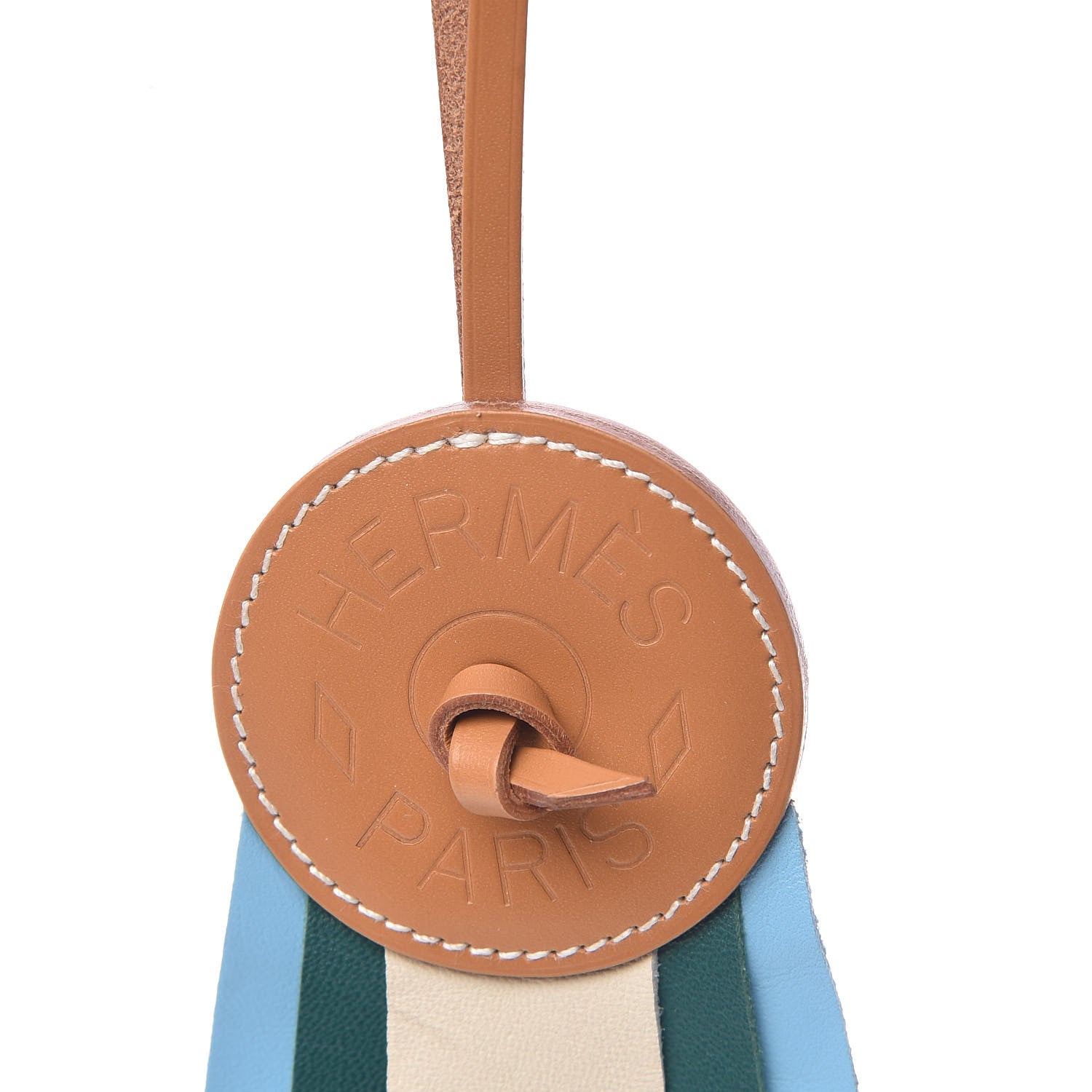 Hermes Vache Hunter Milo Lambskin Paddock Flot Bag Charm Natural Sable Craie Malachite Celeste 3 of 6