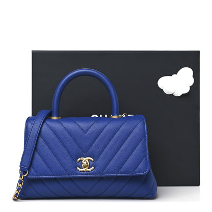 Chanel Caviar Chevron Quilted Mini Coco Handle Flap Blue 11 of 11