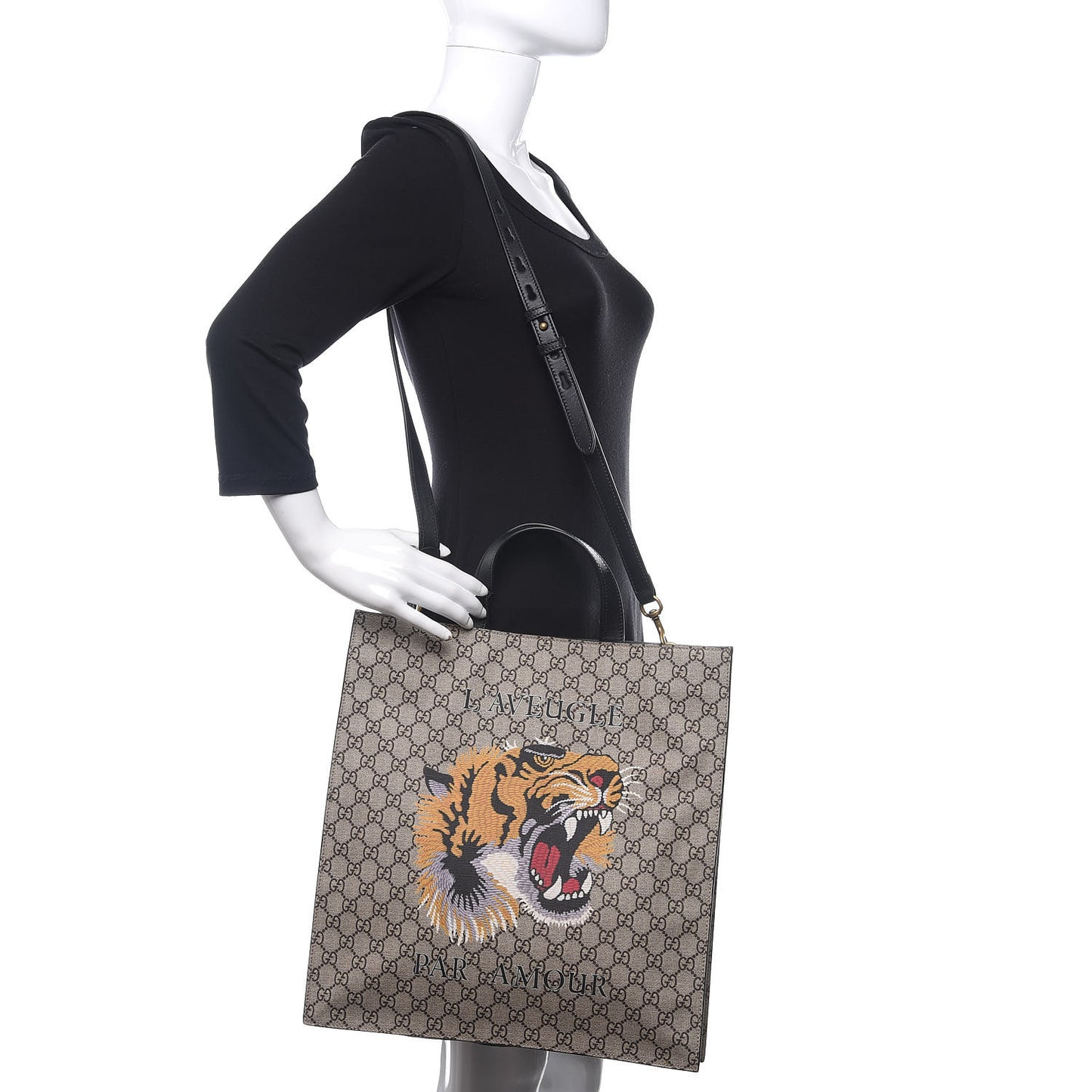 GG Supreme Monogram L'Aveugle Par Amour Print Vertical Tote Black