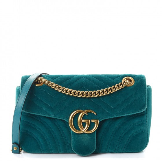 Velvet Matelasse Small GG Marmont Shoulder Bag Pavone Cyan