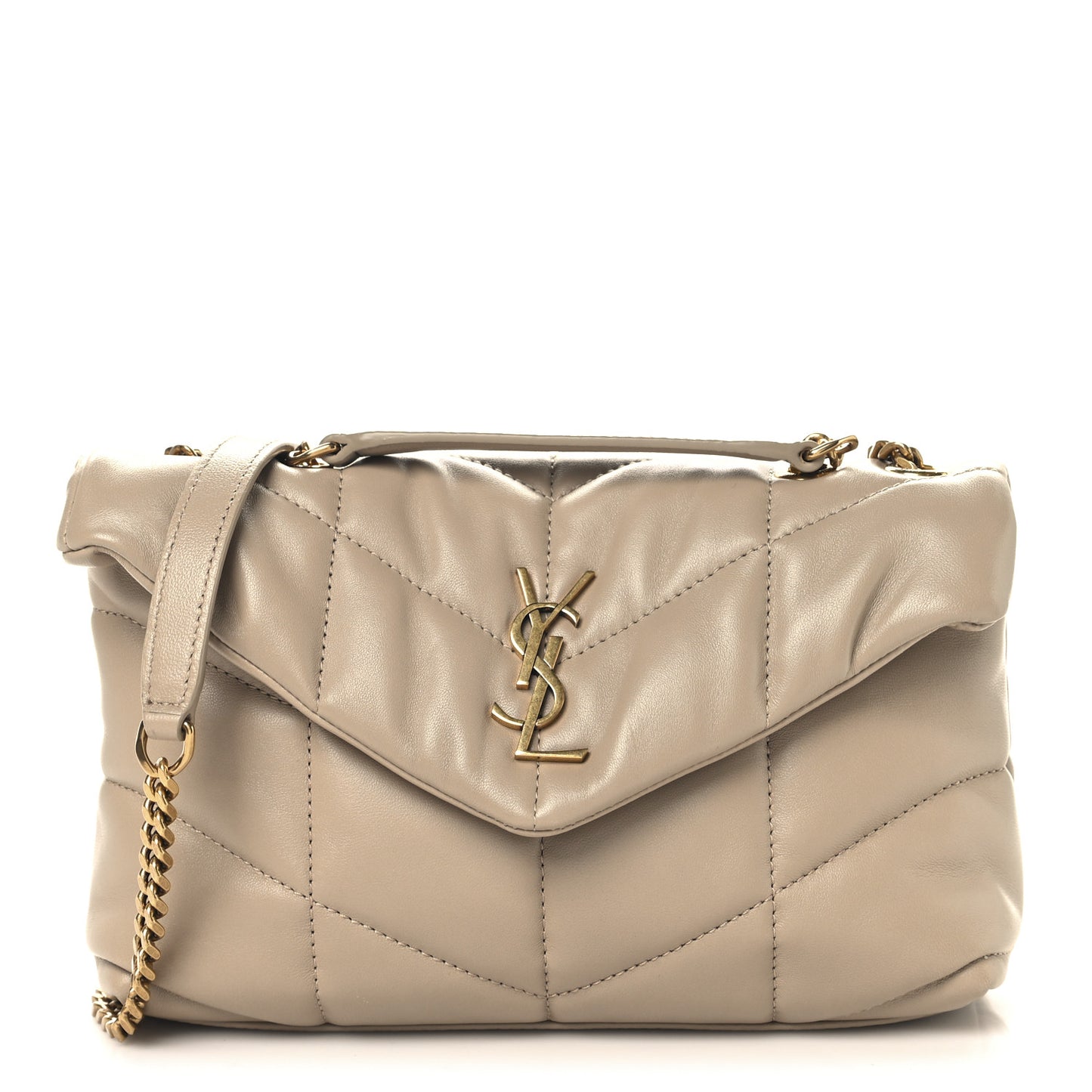 Lambskin Quilted Toy Loulou Puffer Monogram Chain Satchel Dark Beige