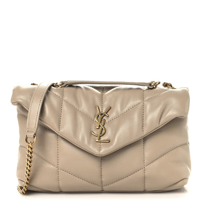 Saint Laurent Lambskin Quilted Toy Loulou Puffer Monogram Chain Satchel Dark Beige 1 of 10