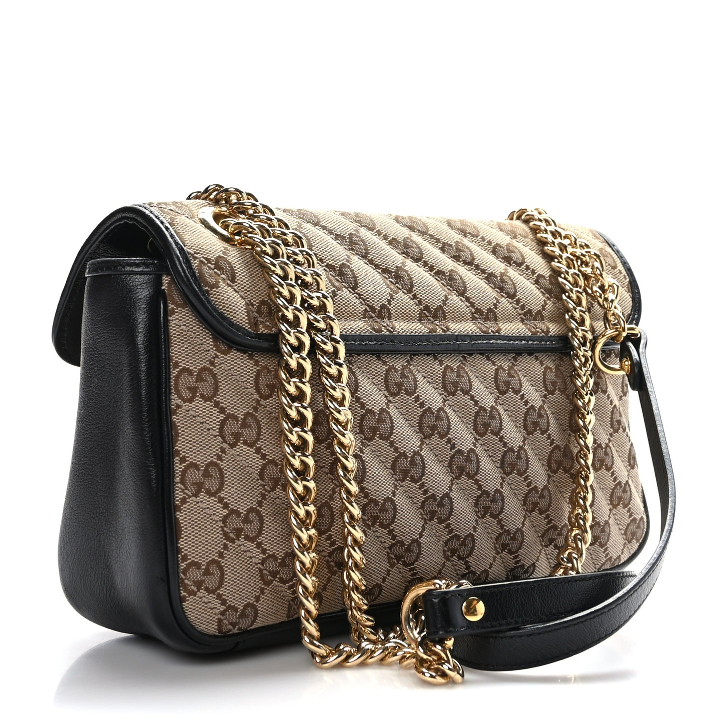 Monogram Matelasse Diagonal Small GG Marmont Shoulder Bag Beige Black