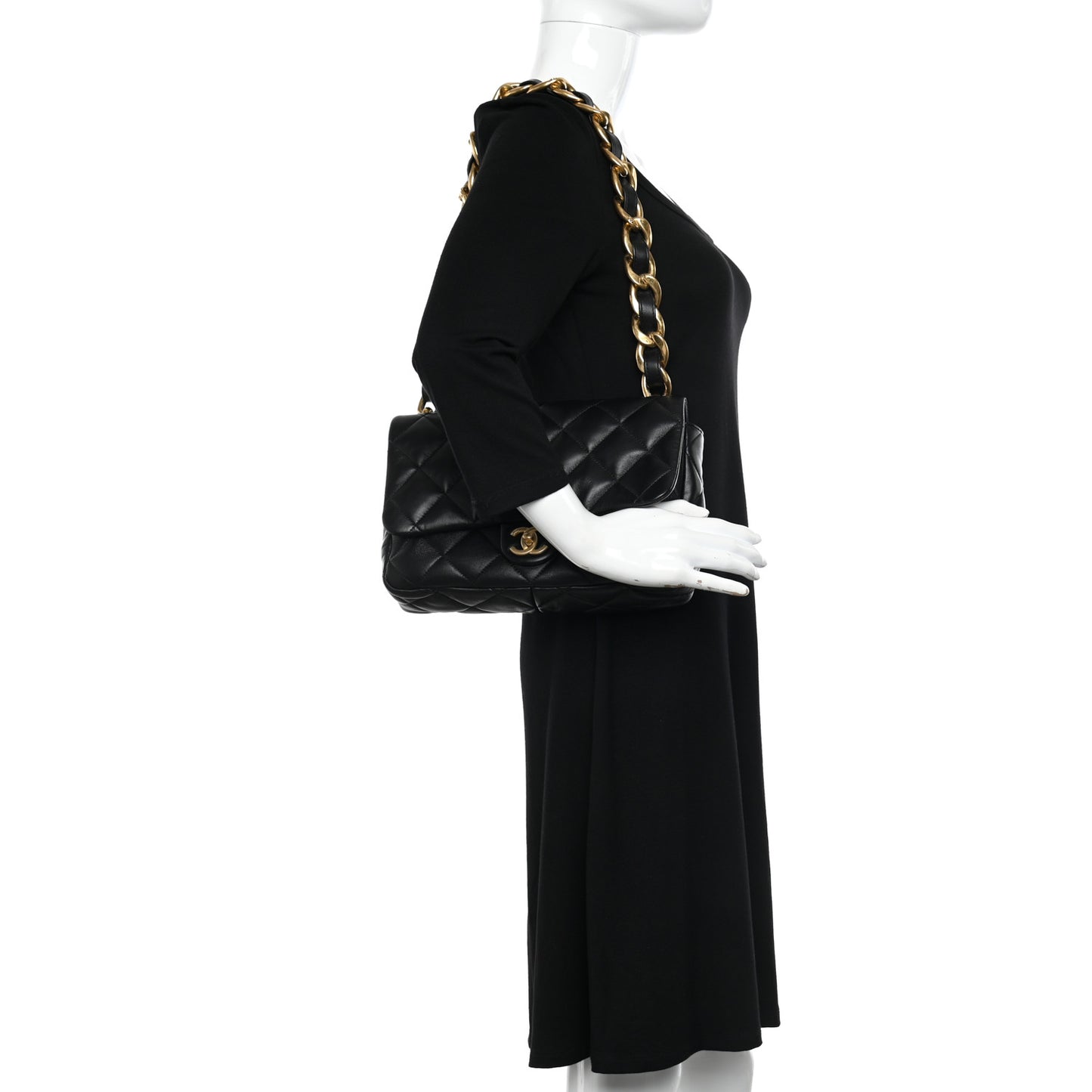 Lambskin Quilted Large CC Funky Town Flap Black