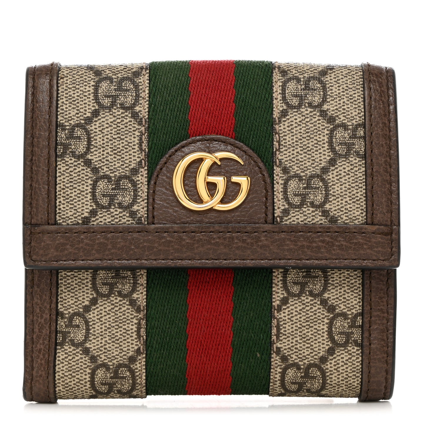 GG Supreme Monogram Web Ophidia French Flap Wallet Beige New Acero