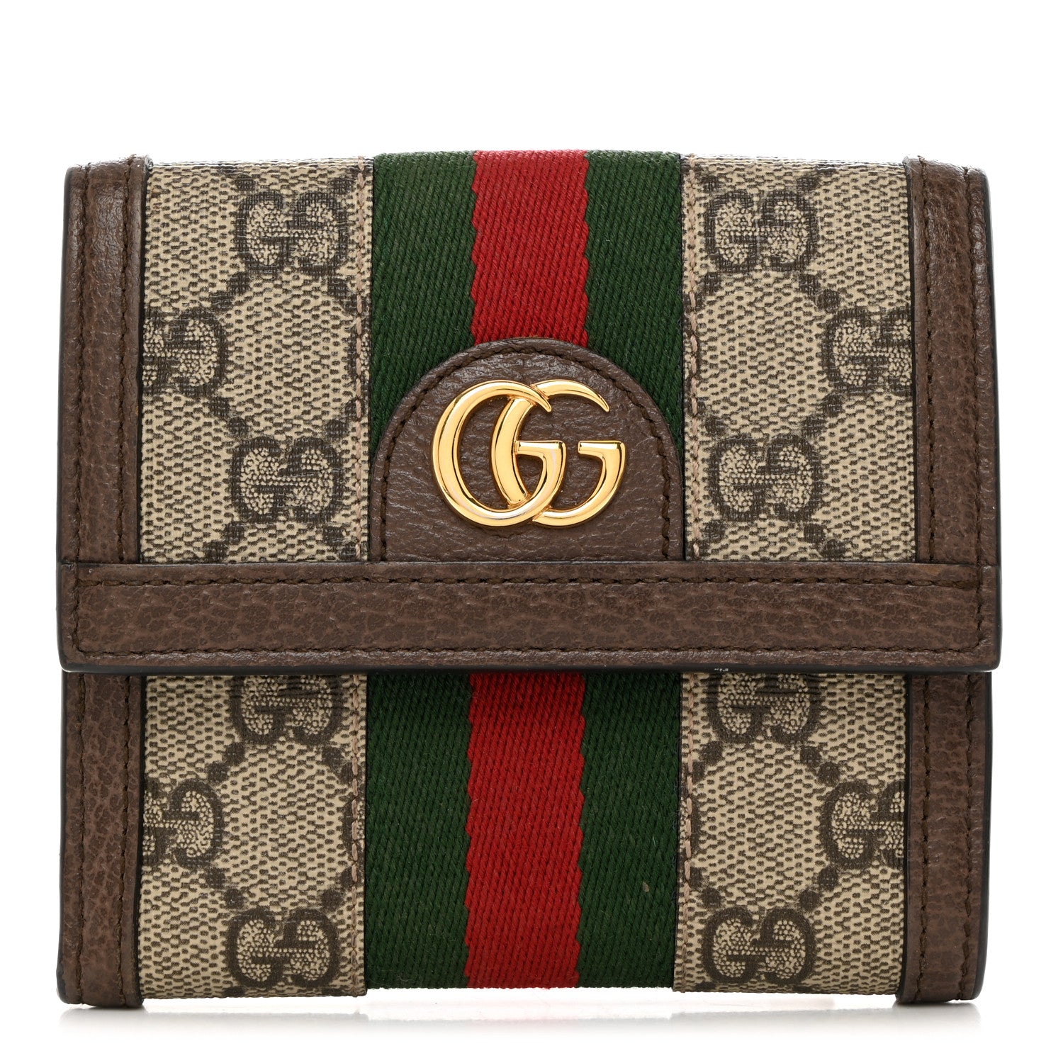 Gucci GG Supreme Monogram Web Ophidia French Flap Wallet Beige New Acero 1 of 10