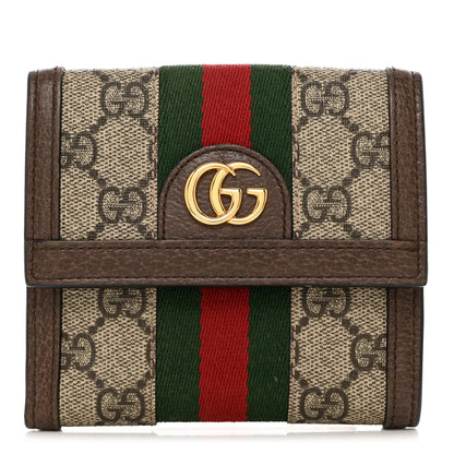 Gucci GG Supreme Monogram Web Ophidia French Flap Wallet Beige New Acero 1 of 10