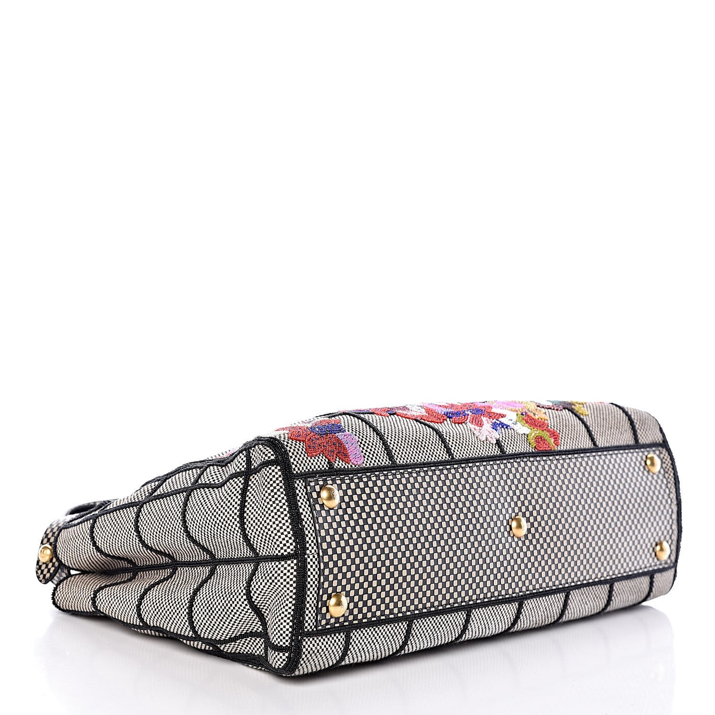 Canvas Calfskin Embroidered Medium Peekaboo Iconic Satchel Black Beige Multicolor
