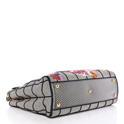 Fendi Canvas Calfskin Embroidered Medium Peekaboo Iconic Satchel Black Beige Multicolor 4 of 10