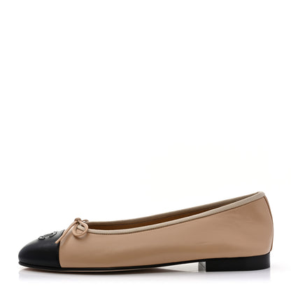 Chanel Lambskin Cap Toe CC Ballerina Flats 40 Beige Black 1 of 9