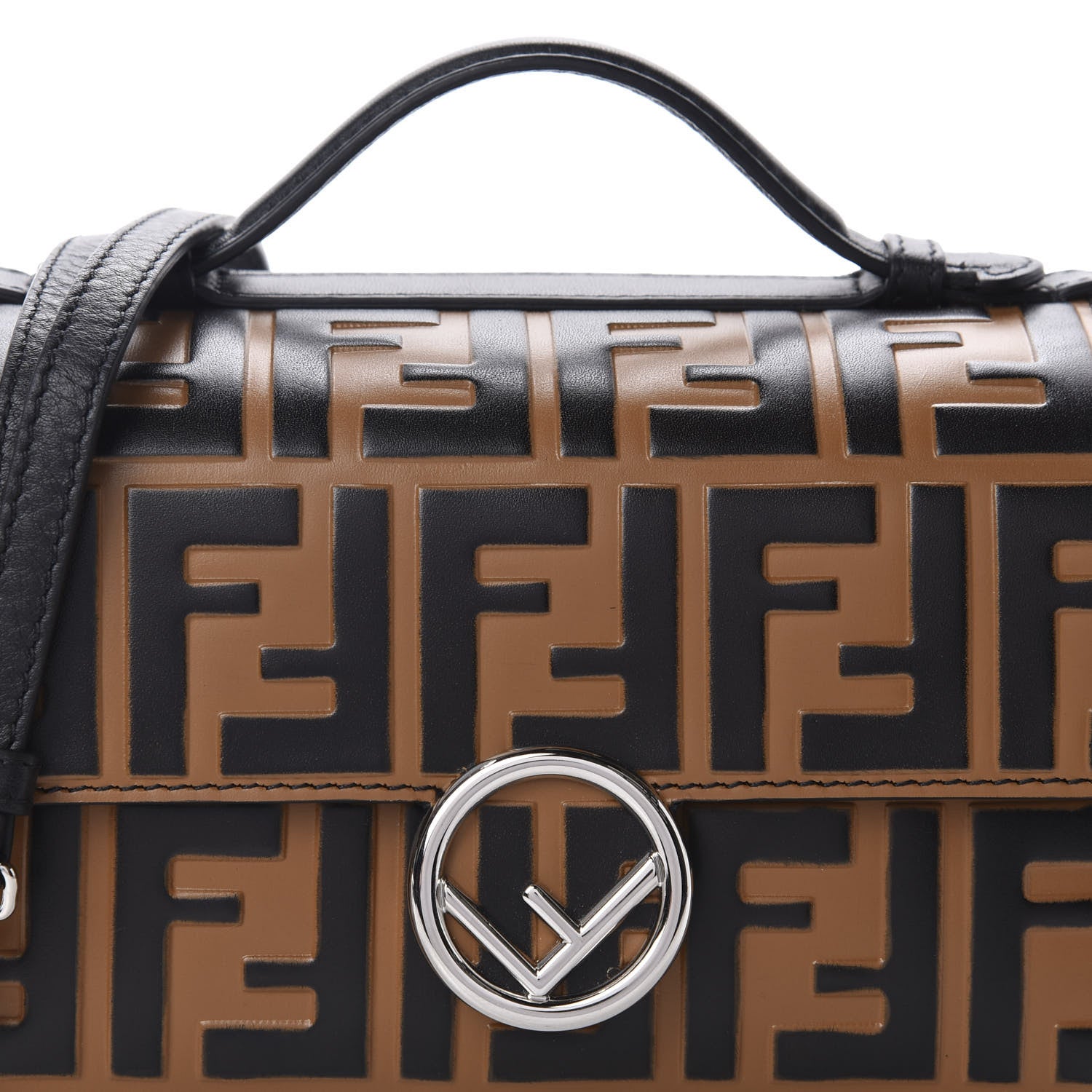 Fendi Vitello Dolce F is Fendi FF Embossed Micro Double Baguette Tobacco Black 11 of 11
