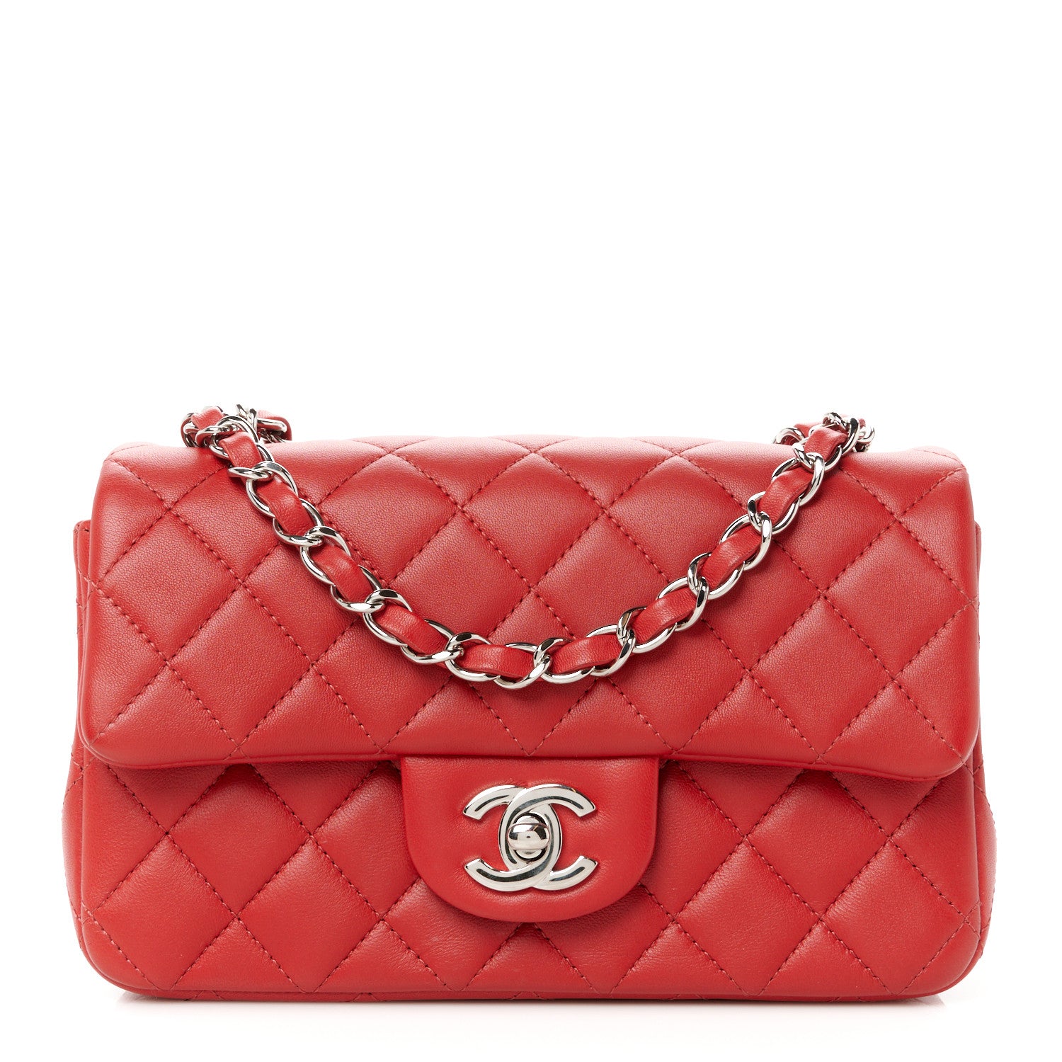 Chanel Lambskin Quilted Mini Rectangular Flap Red 1 of 12