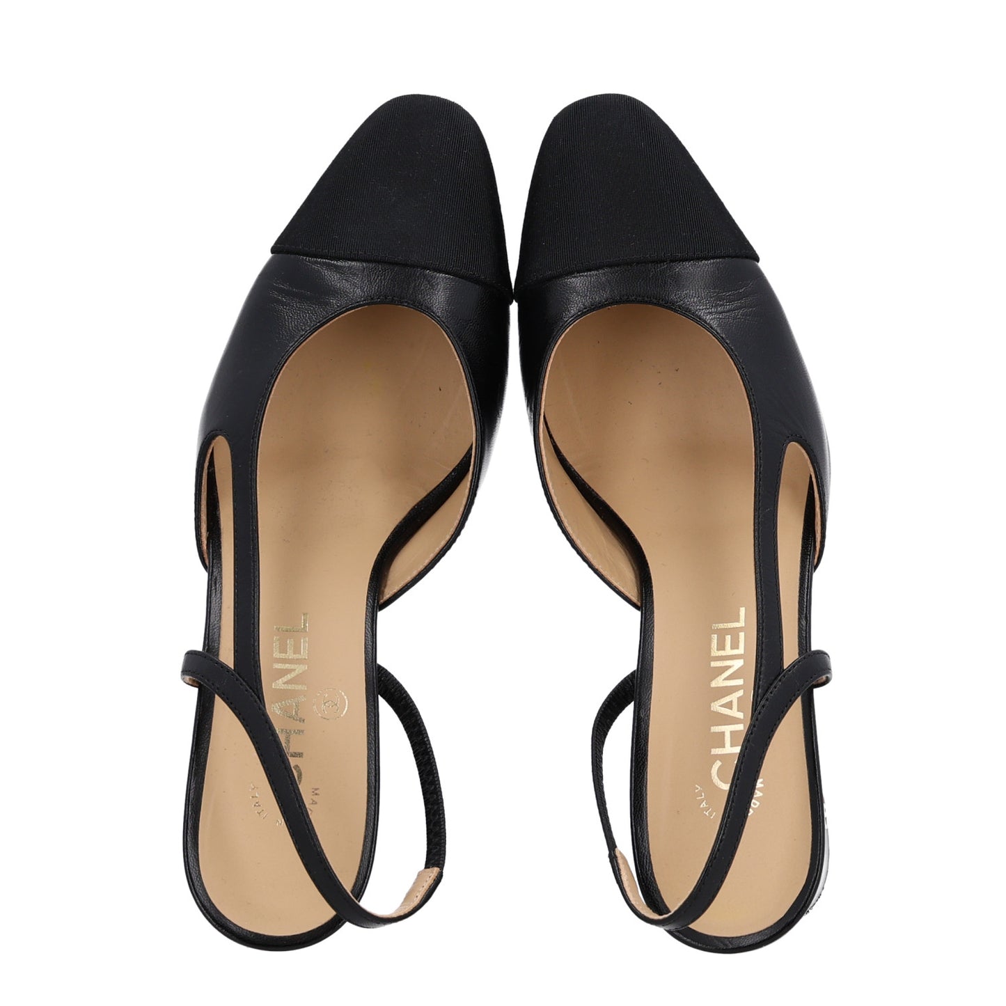 Goatskin Grosgrain Cap Toe CC Slingback Sandals 38.5 Black
