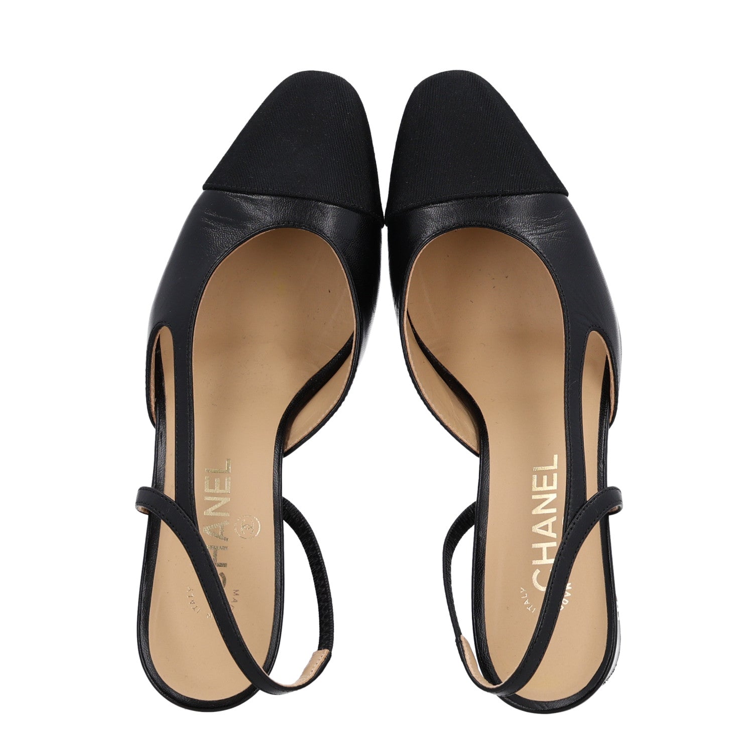 Chanel Goatskin Grosgrain Cap Toe CC Slingback Sandals 38.5 Black 2 of 10