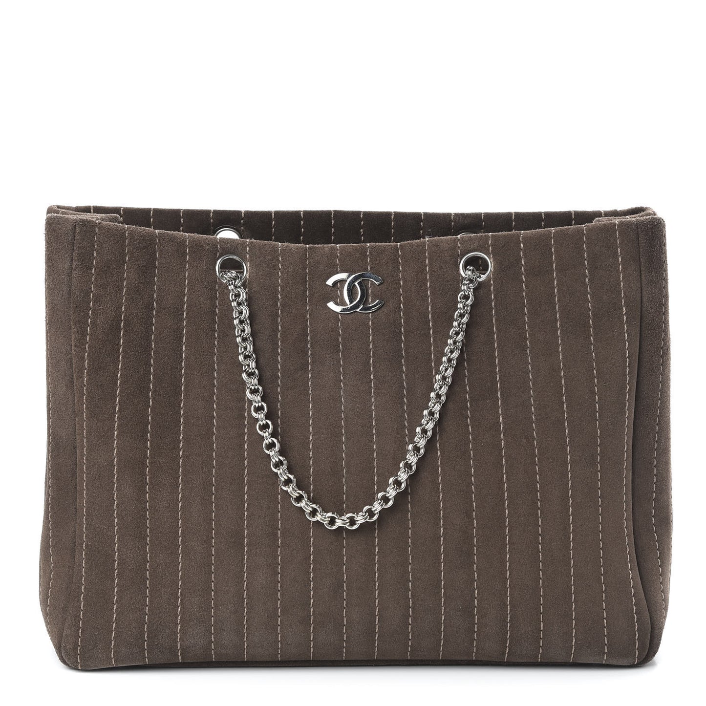 Suede Quilted Vertical Tote Brown