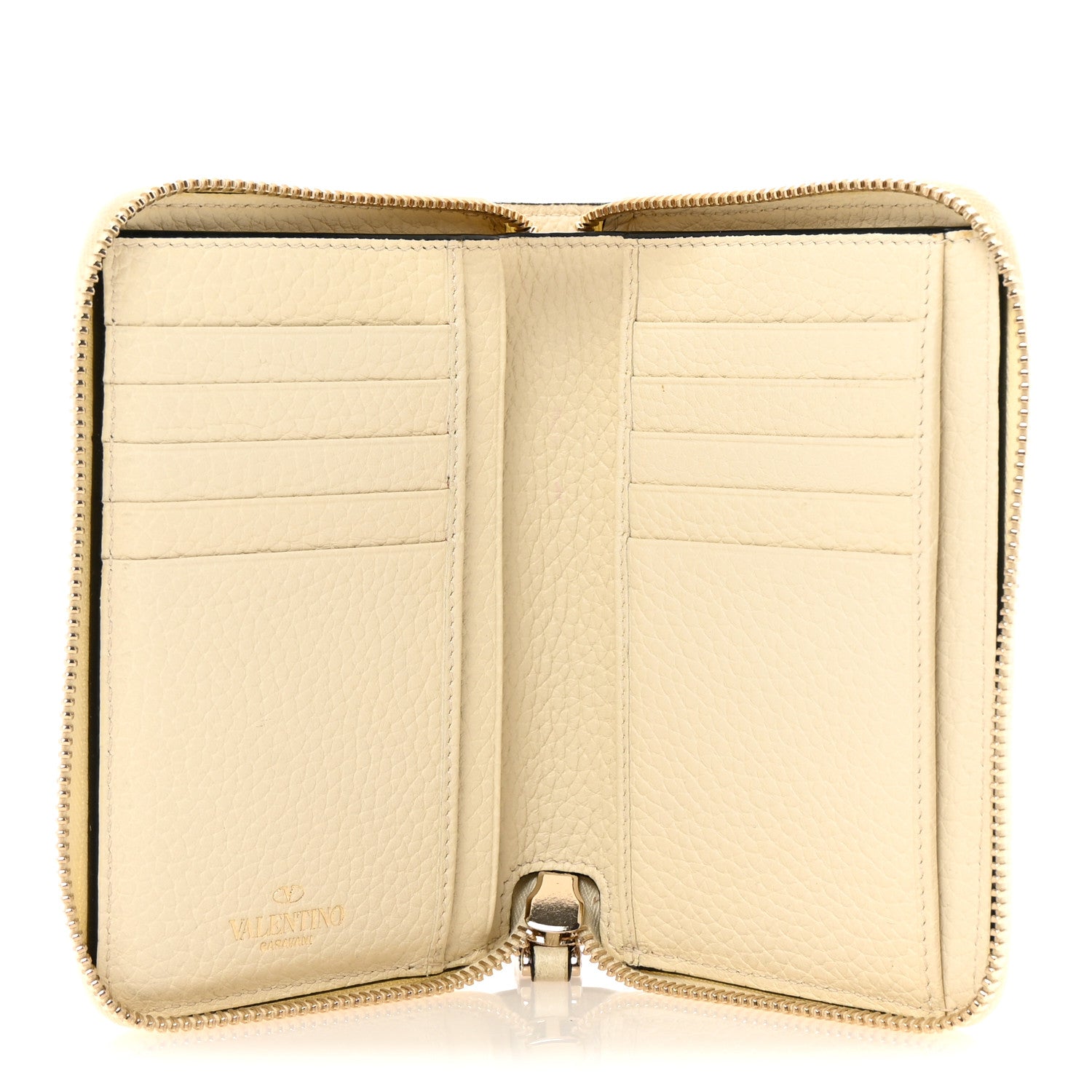 Valentino Garavani Pebbled Calfskin Rockstud Compact Zip Around Wallet Light Ivory 5 of 7