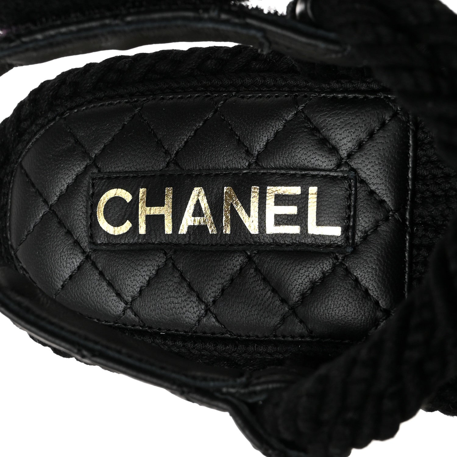 Chanel Cord Lambskin Quilted Logo Sandals 38 Black 6 of 10