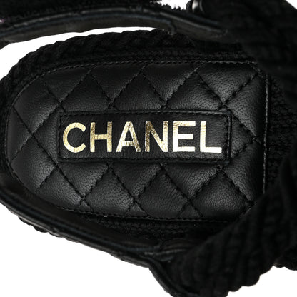 Chanel Cord Lambskin Quilted Logo Sandals 38 Black 6 of 10