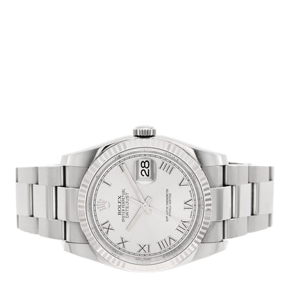 Rolex Stainless Steel 18K White Gold 36mm Oyster Perpetual Datejust Watch Silver Roman 116234 2 of 5