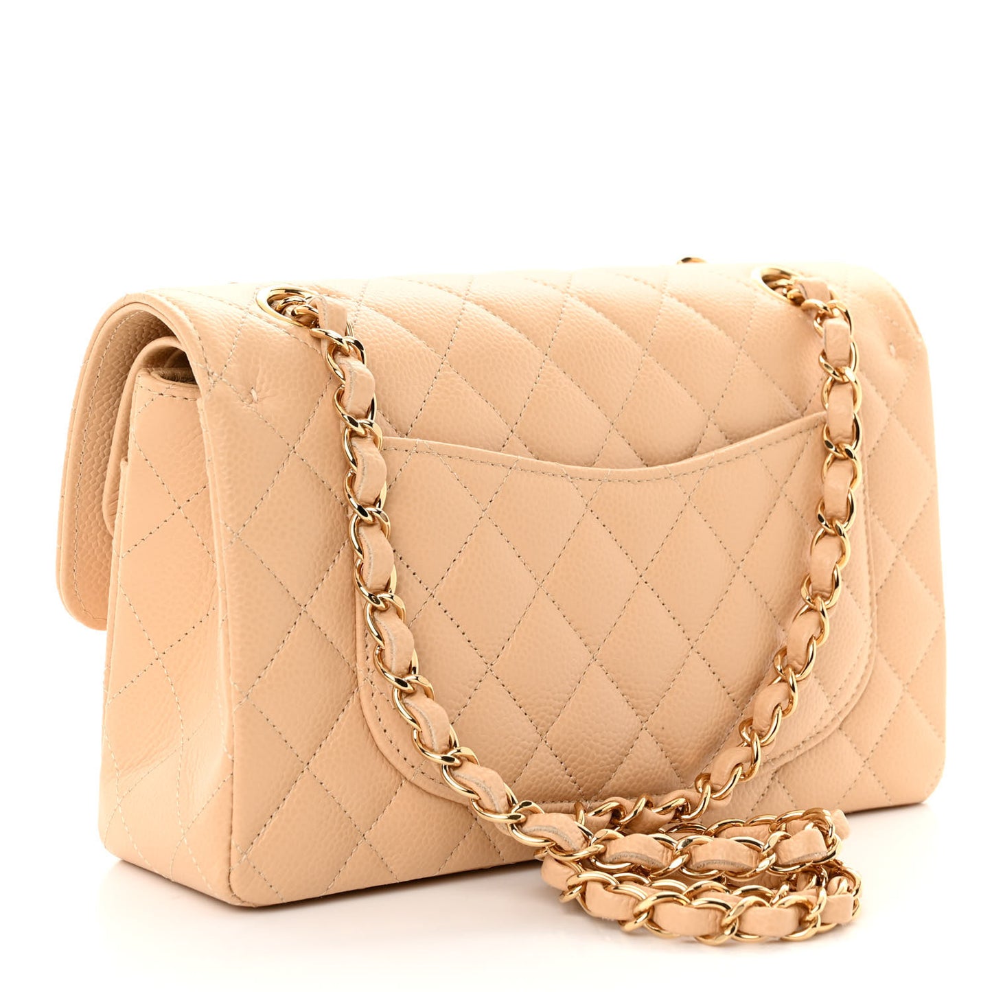 Caviar Quilted Small Double Flap Beige