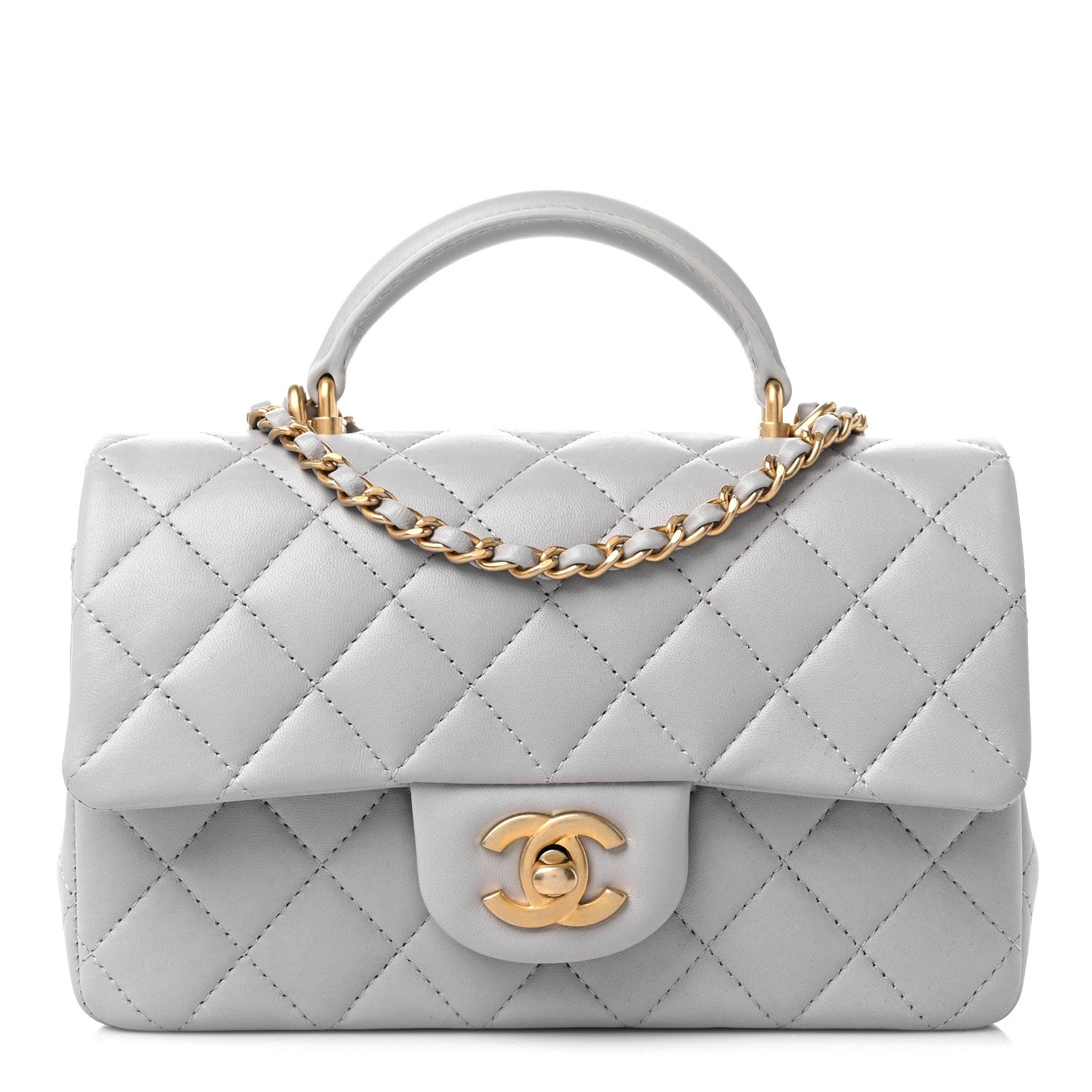 Chanel Lambskin Quilted Mini Top Handle Rectangular Flap Grey 1 of 9