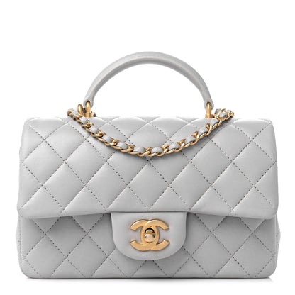 Chanel Lambskin Quilted Mini Top Handle Rectangular Flap Grey 1 of 9