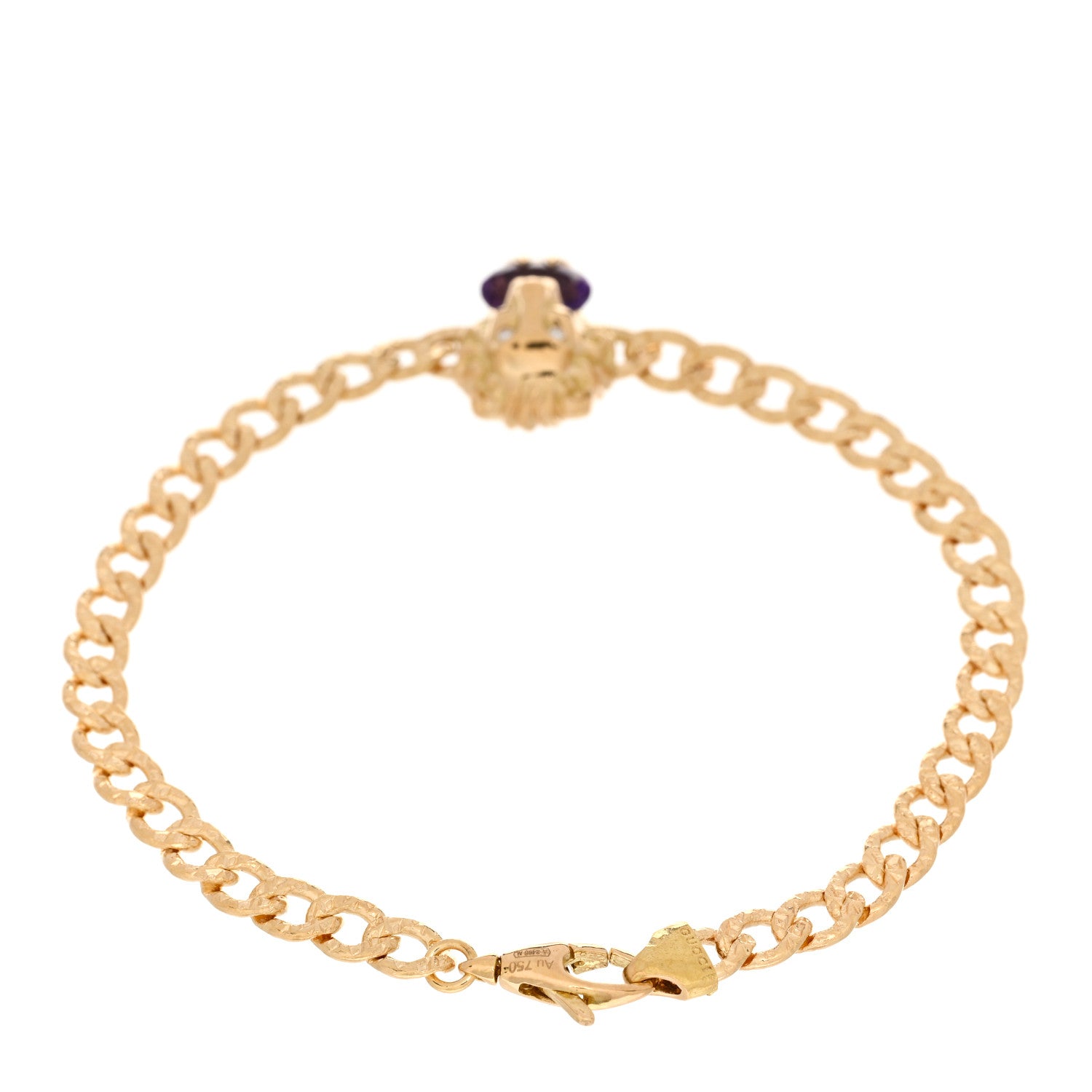 Gucci 18K Yellow Gold Diamond Amethyst Lion Head Bracelet 2 of 3