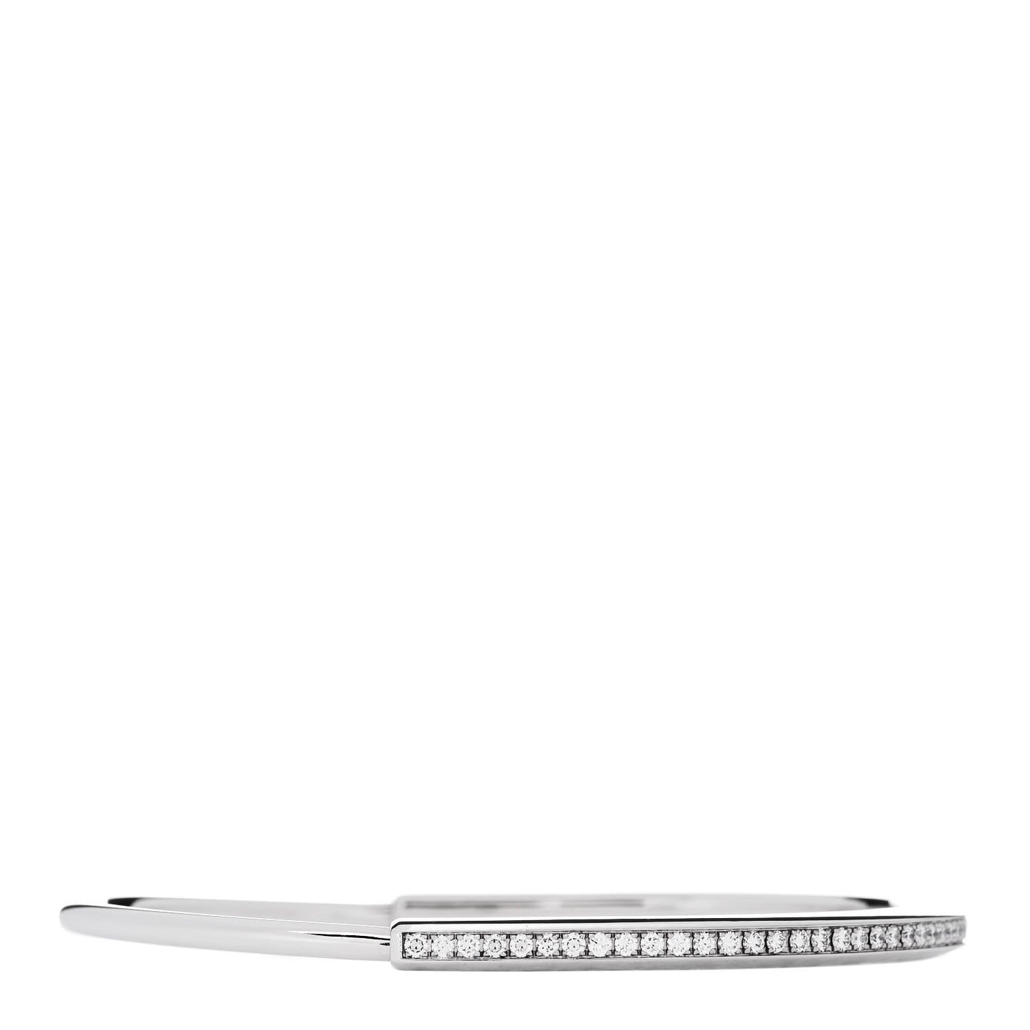 18K White Gold Diamond Narrow Tiffany Lock Half Pave Bangle Bracelet