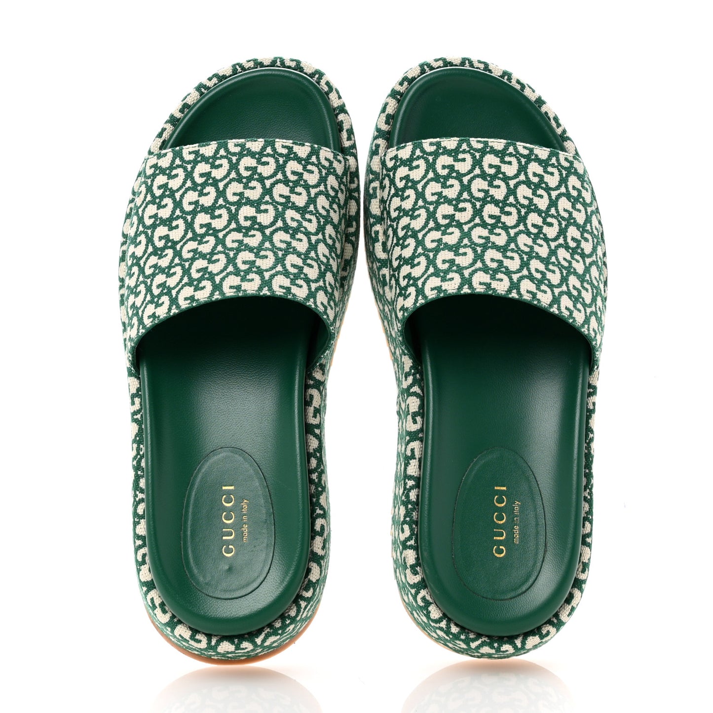 Jacquard GG Monogram Angelina Platform 55mm Slide Sandals 37 New Shamarock