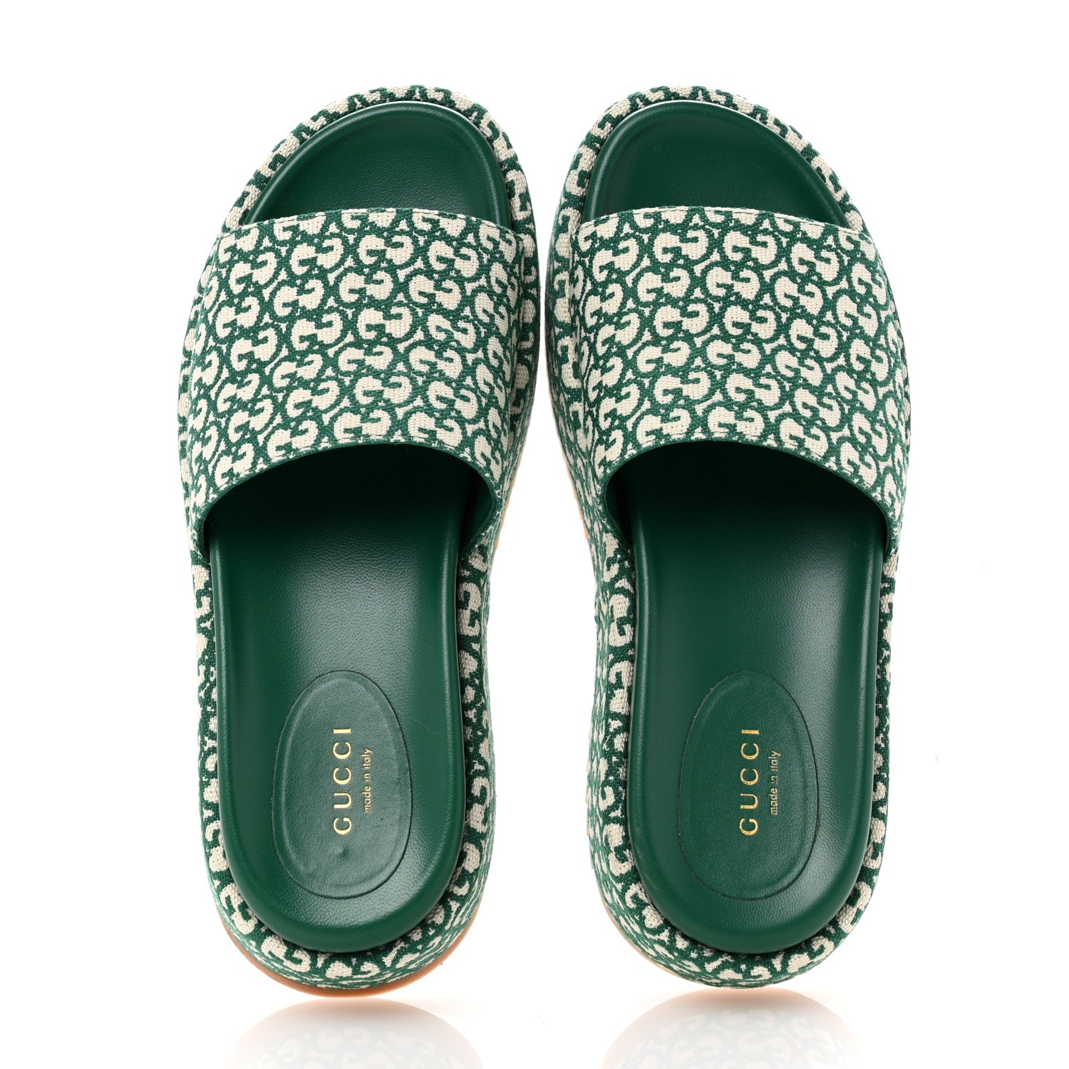 Gucci Jacquard GG Monogram Angelina Platform 55mm Slide Sandals 37 New Shamarock 2 of 9