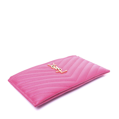 Saint Laurent Grain De Poudre Chevron Monogram Bill Pouch Bright Pink 4 of 13