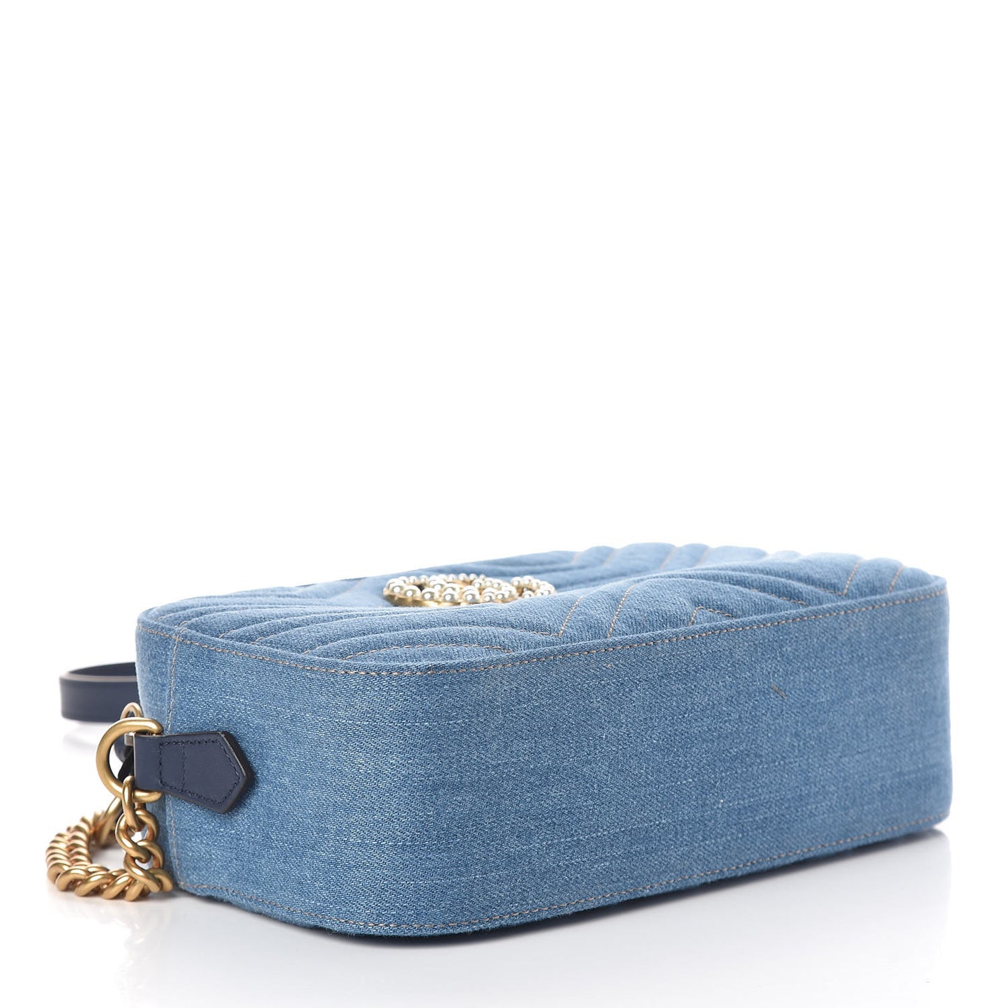 Denim Matelasse Small Pearly GG Marmont Chain Shoulder Bag Blue