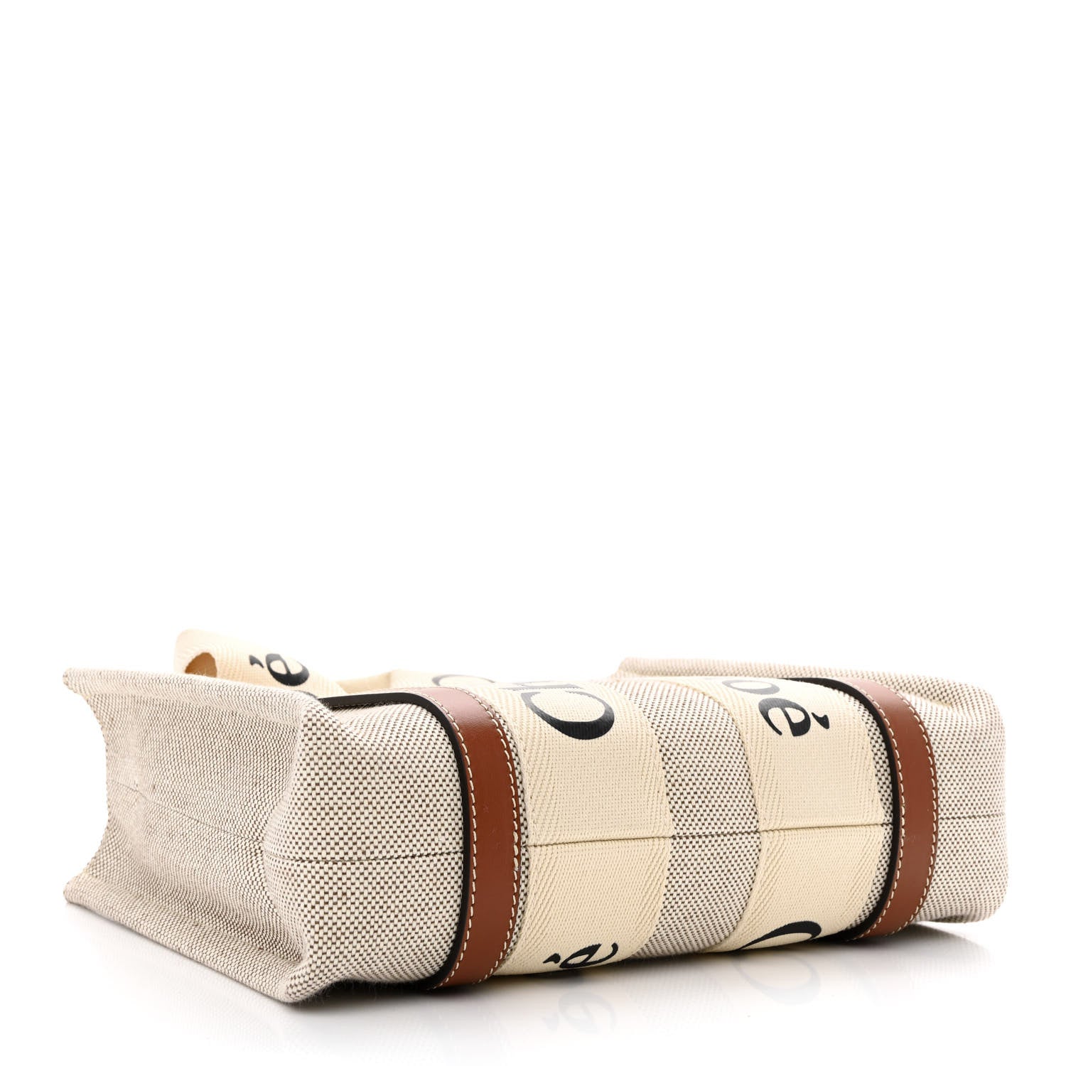 Chloe Cotton Calfskin Small Woody Ribbon Tote With Strap White Brown 4 of 10