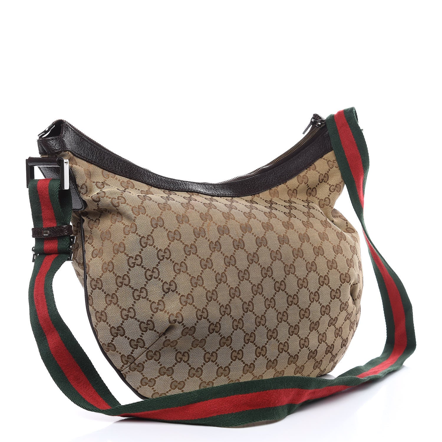 Gucci Monogram Web Medium Half Moon Hobo Dark Brown 3 of 10