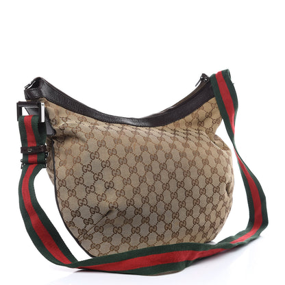 Gucci Monogram Web Medium Half Moon Hobo Dark Brown 3 of 10