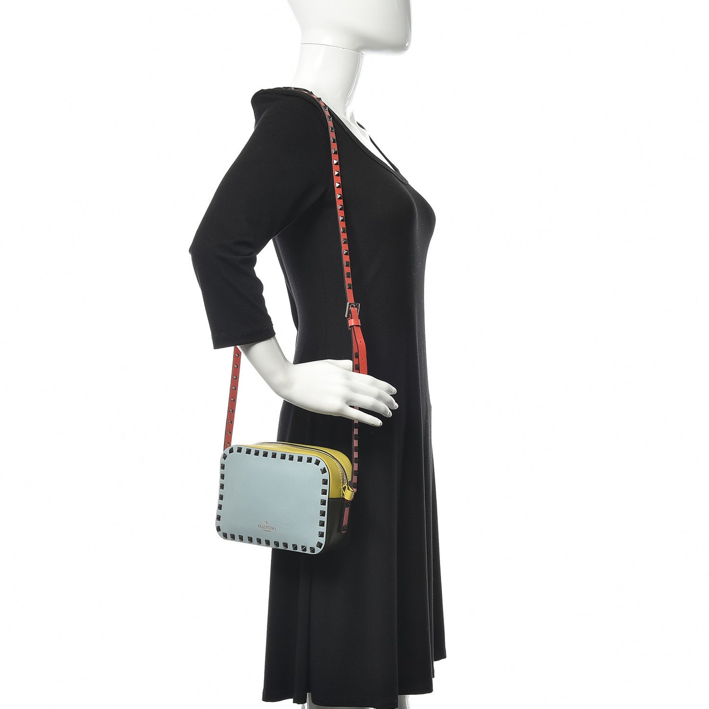 Calfskin Colorblock Rockstud Camera Crossbody Bag Multicolor