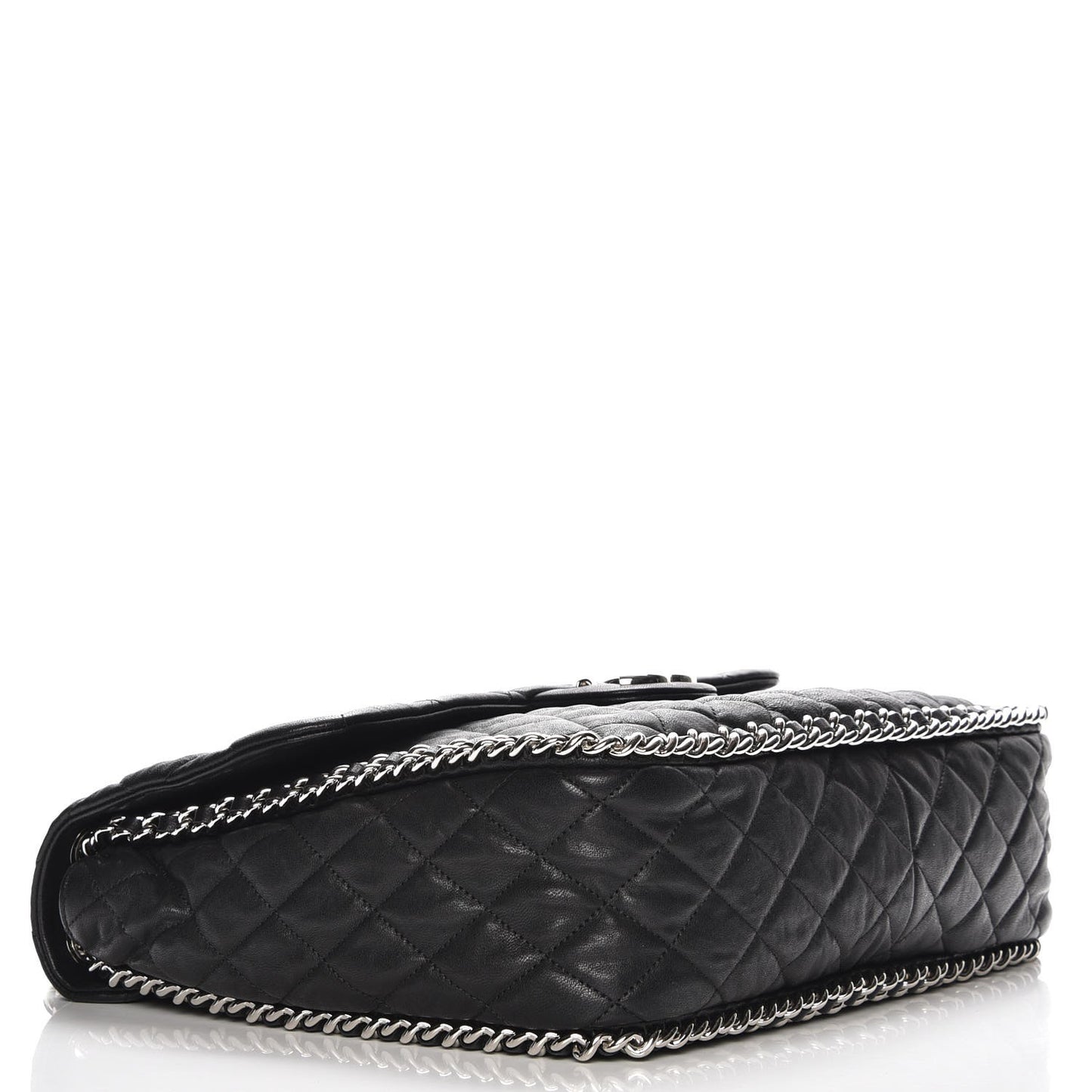 Washed Lambskin Quilted Maxi Chain Around Flap Black